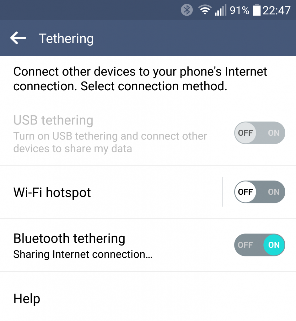 Bluetooth Tethering tablet