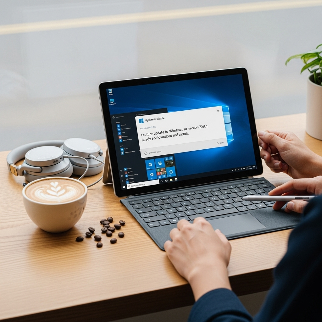 Create a realistic, high-quality DSLR-style photo of a tablet-focused scene for a blog about Top Tab