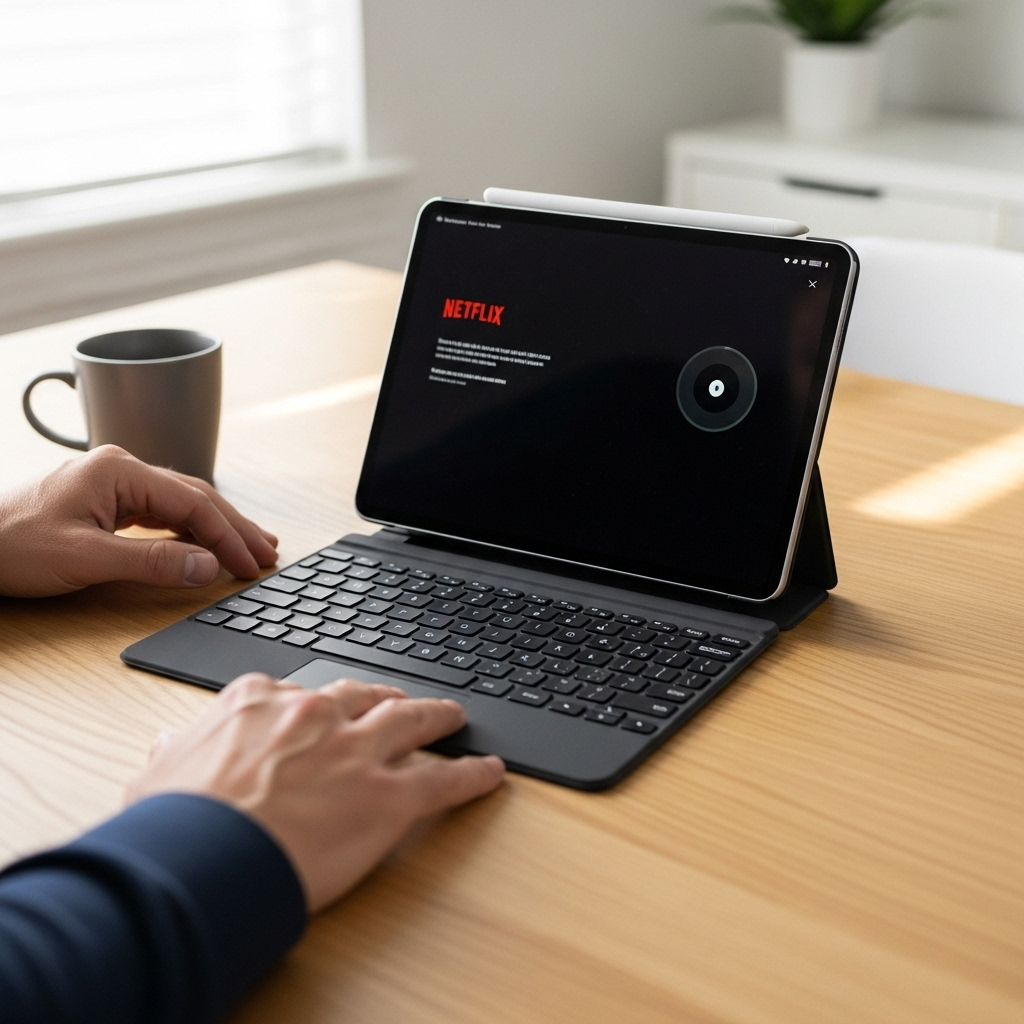 Create a realistic, high-quality DSLR-style photo of a tablet-focused scene for a blog about RCA Tab