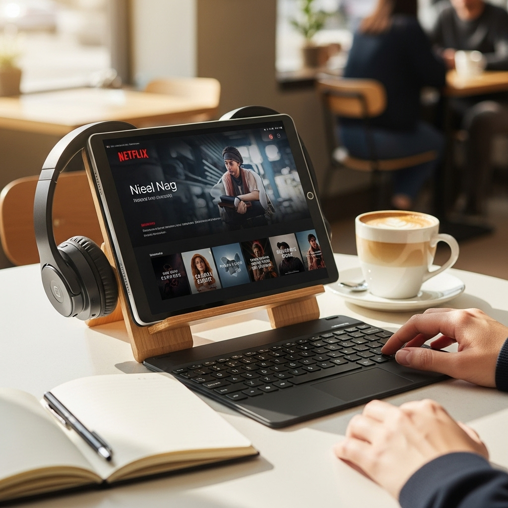 Create a realistic, high-quality DSLR-style photo of a tablet-focused scene for a blog about RCA Tab