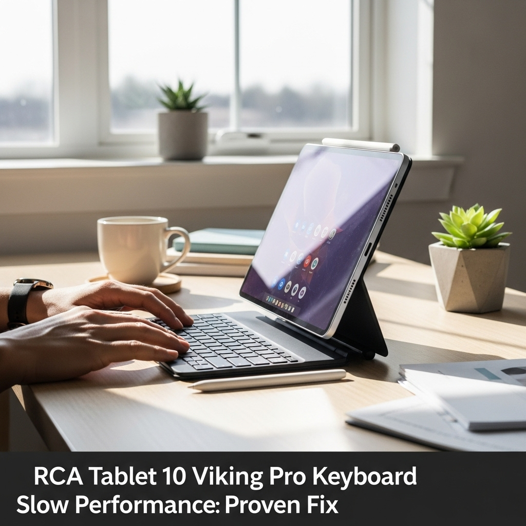 Create a realistic, high-quality DSLR-style photo of a tablet-focused scene for a blog about RCA Tab