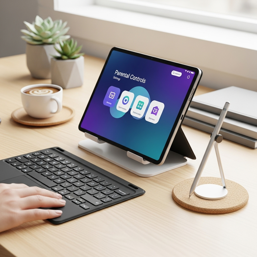 Create a realistic, high-quality DSLR-style photo of a tablet-focused scene for a blog about RCA Tab