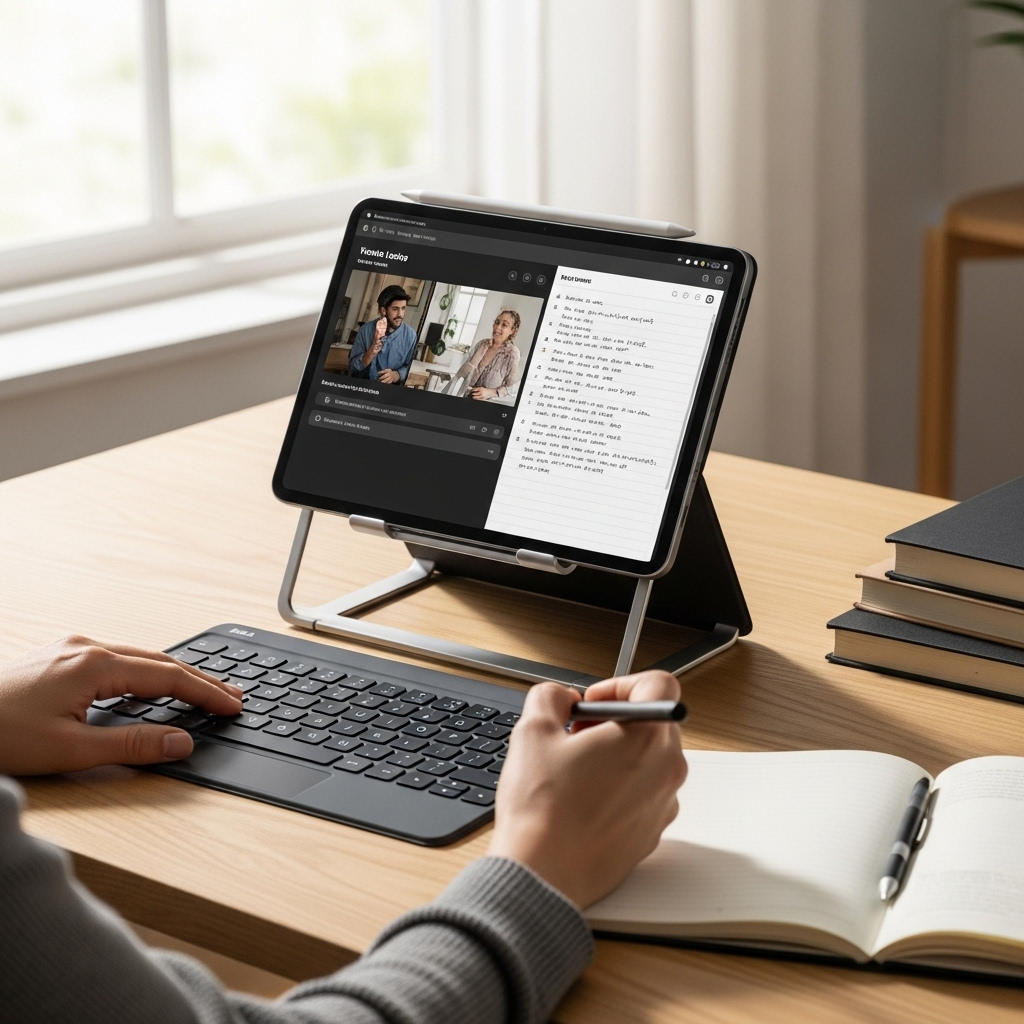 Create a realistic, high-quality DSLR-style photo of a tablet-focused scene for a blog about RCA Tab